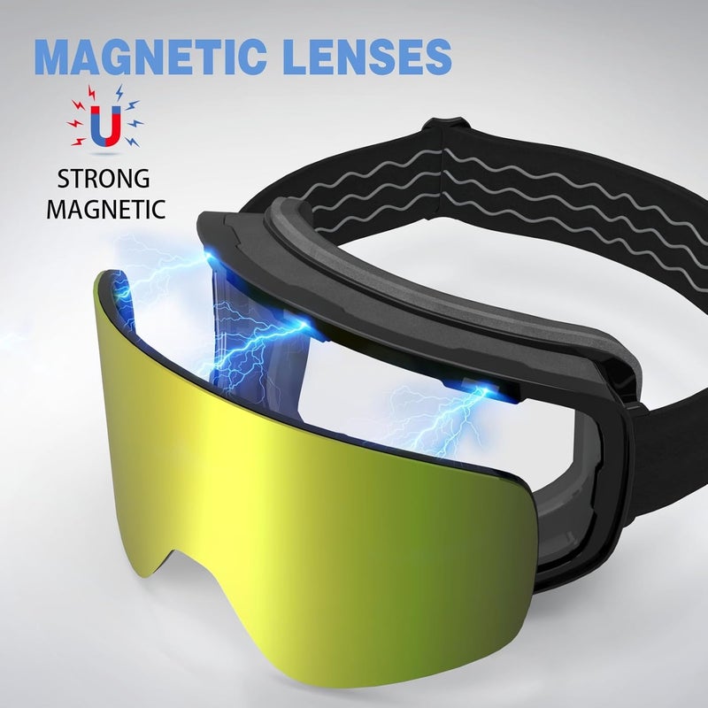 MXJ Gear SKi Goggles,Frameless Snowboard Goggles with 2 UV400 Magnet Ski Lenses,YH212 Anti-Fog Snow Goggles for Adult Men Women - Image 5
